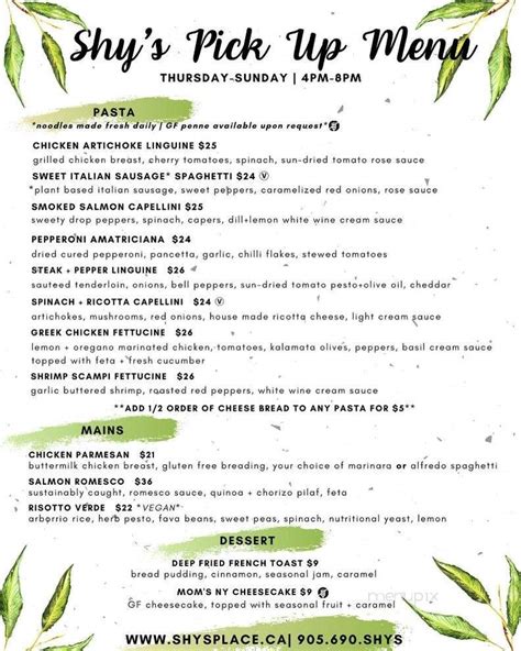 shy's place|shy's place menu.